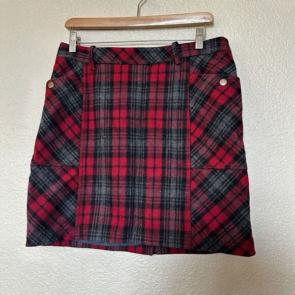 Eddie Bauer Wool Blend Plaid Skirt Womens Size 6 Zip Up Back Preppy Holiday Wear - Picture 1 of 6